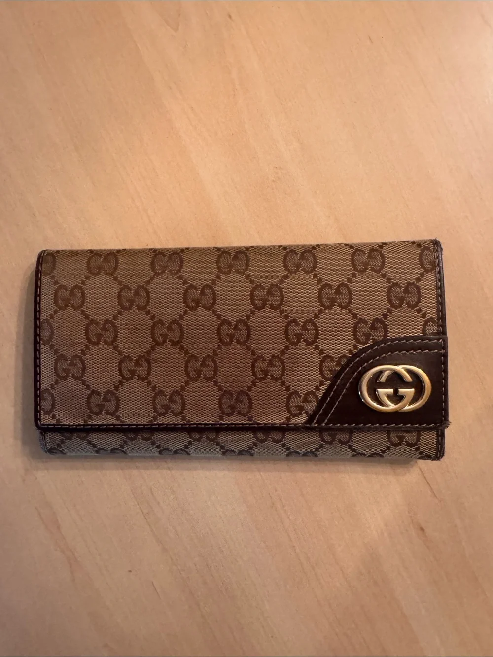 Gucci Brown GG Canvas Continental Wallet with Gold Logo - Picture 1 of 7